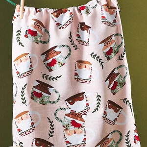 NWT Anthropologie Fotini Tikkou Santa Mug Cup of Joy  Christmas Kitchen Towel